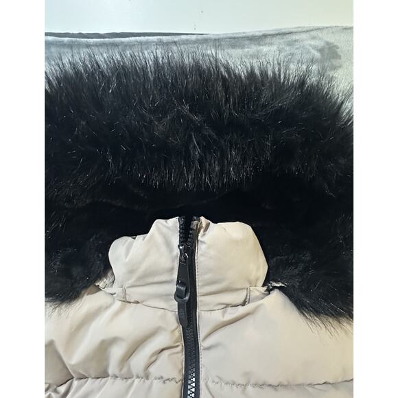 DKNY New York Women’s 2X Taupe Puffer Coat Faux Fur Hood Zip Front 2G 2TG - Picture 6 of 12